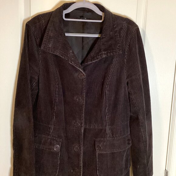 Jacob Women's Dark Brown Corduroy Coat With High Neck Lined Y2K Pockets - Picture 2 of 13